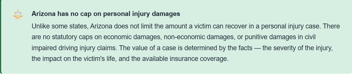 Arizona has no cap on personal damages